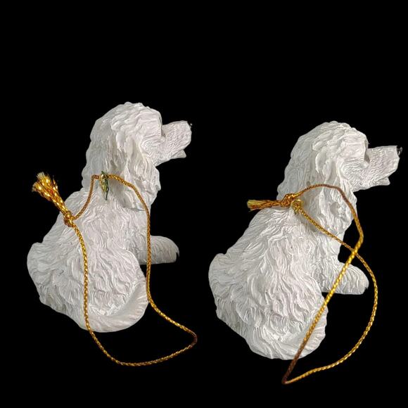 Set of 2 Cute Poodle White Dog 2.5" Resin Holiday Christmas Tree Ornaments - Picture 4 of 6